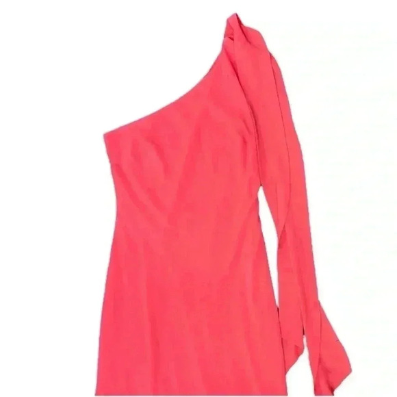 RONNY KOBO COLLECTION Coral One Shoulder Neck Tie Side Slit Midi Dress. Size 10 - Picture 6 of 9